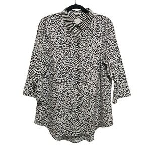 Chicos Animal Print Button Down‎ Tunic Shirt Zebra Leopard Size 3